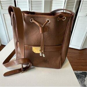 Designer Nina Ricci Bucket Bag, Full Leather, Milk Chocalate Brown Color